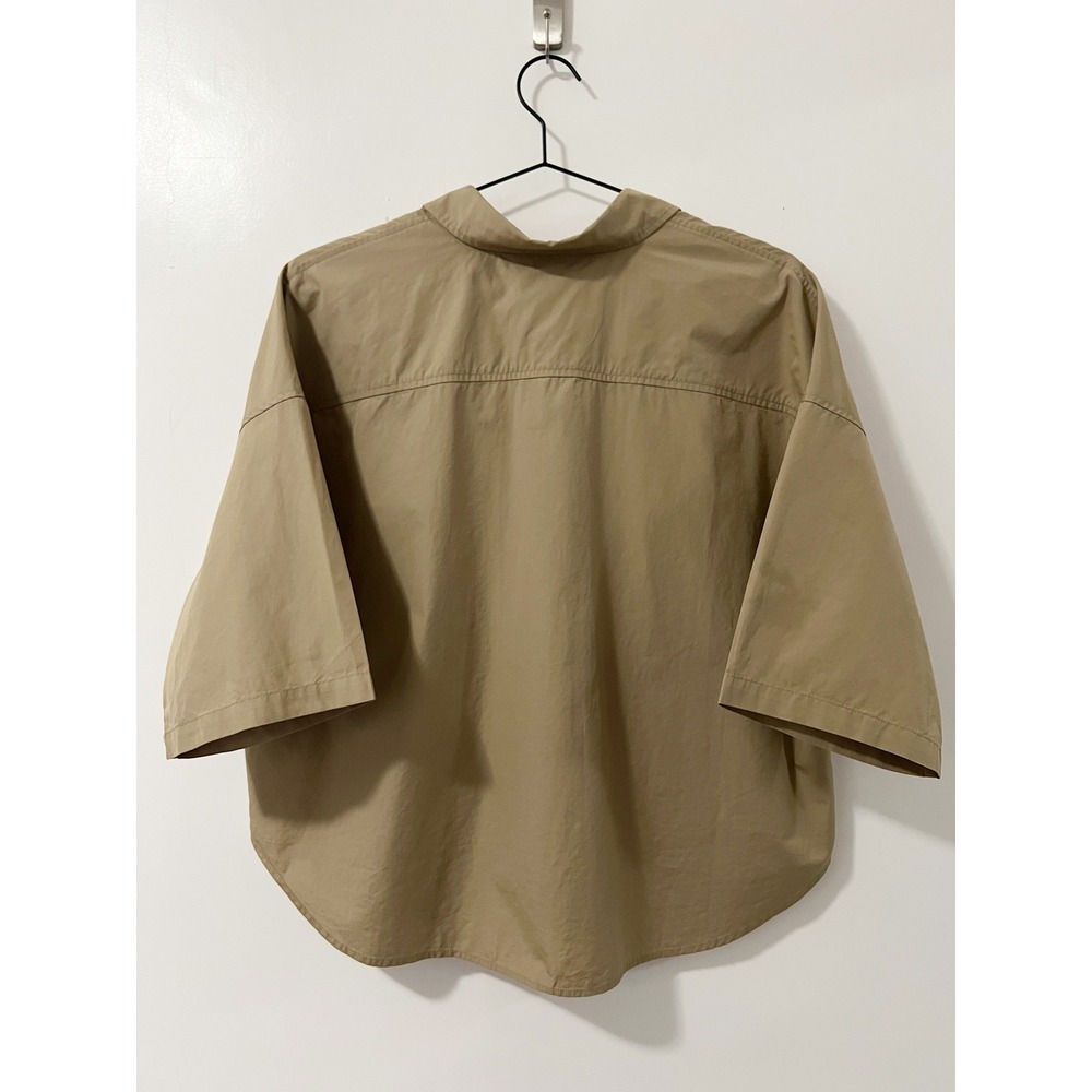Citizens of Humanity Kayla Short Sleeve Shirt Khaki Tan Cotton Button Up Pocket - Picture 3 of 10